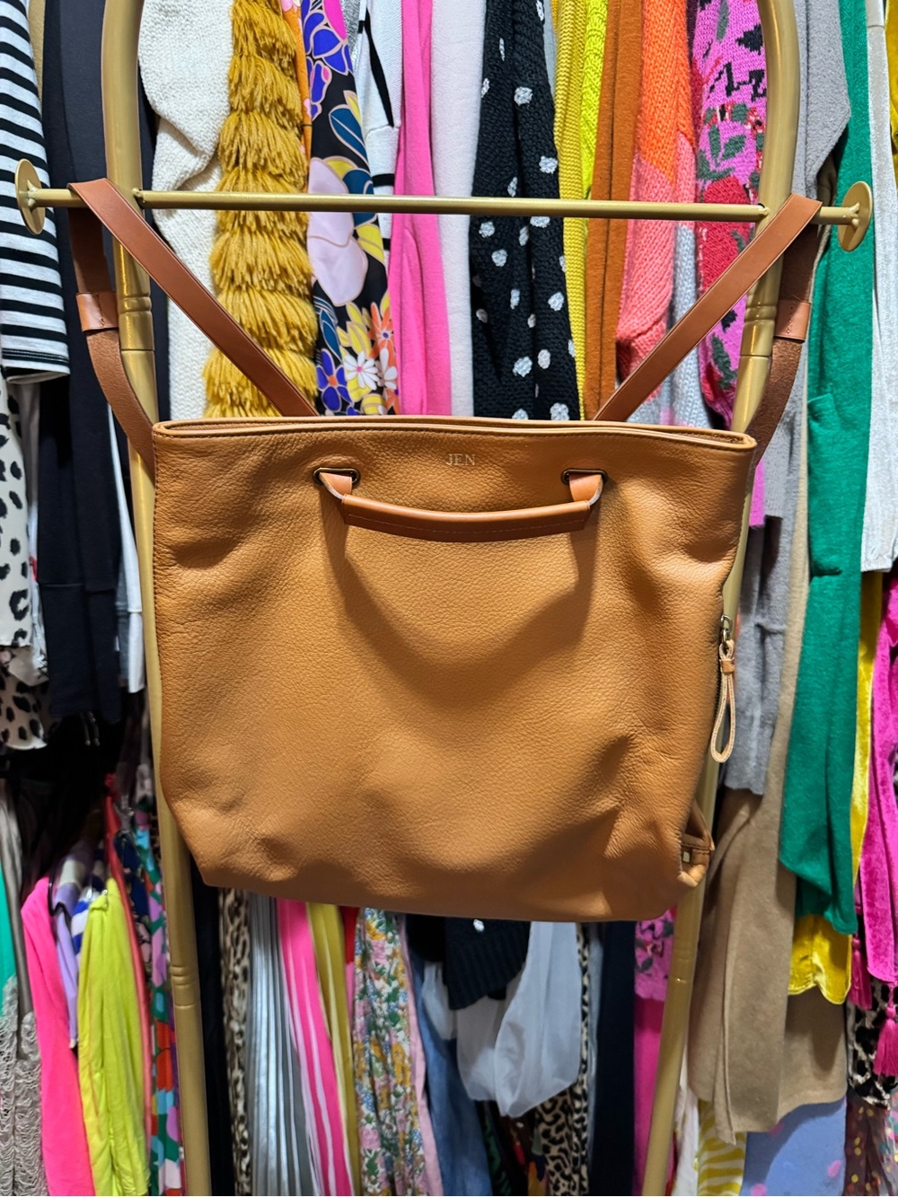 Mark and Graham - Tan Leather Tote Bag - Classic Everyday Carry - JEN monogram*